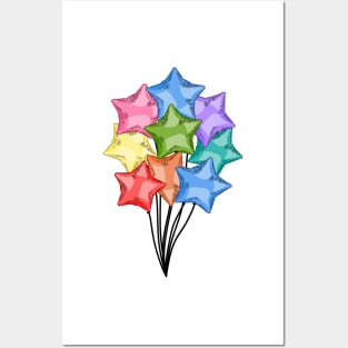 Rainbow Helium Star Balloons Posters and Art